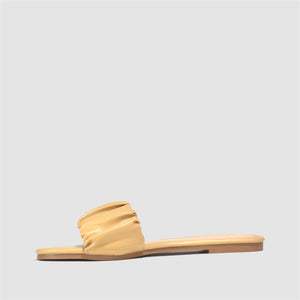 Ruched Strap Flat Sandals in Camel