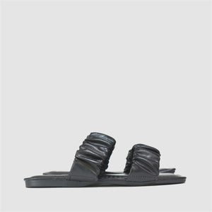 Ruched Double Strap Sandals in Black