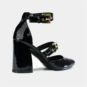 Double Strap Block Heel in Black