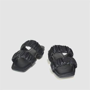 Ruched Double Strap Sandals in Black