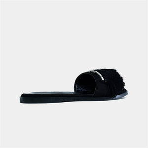 Faux Fur Sliders in Black