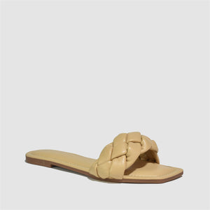 Quilted Strap Square Toe Slider in Nude