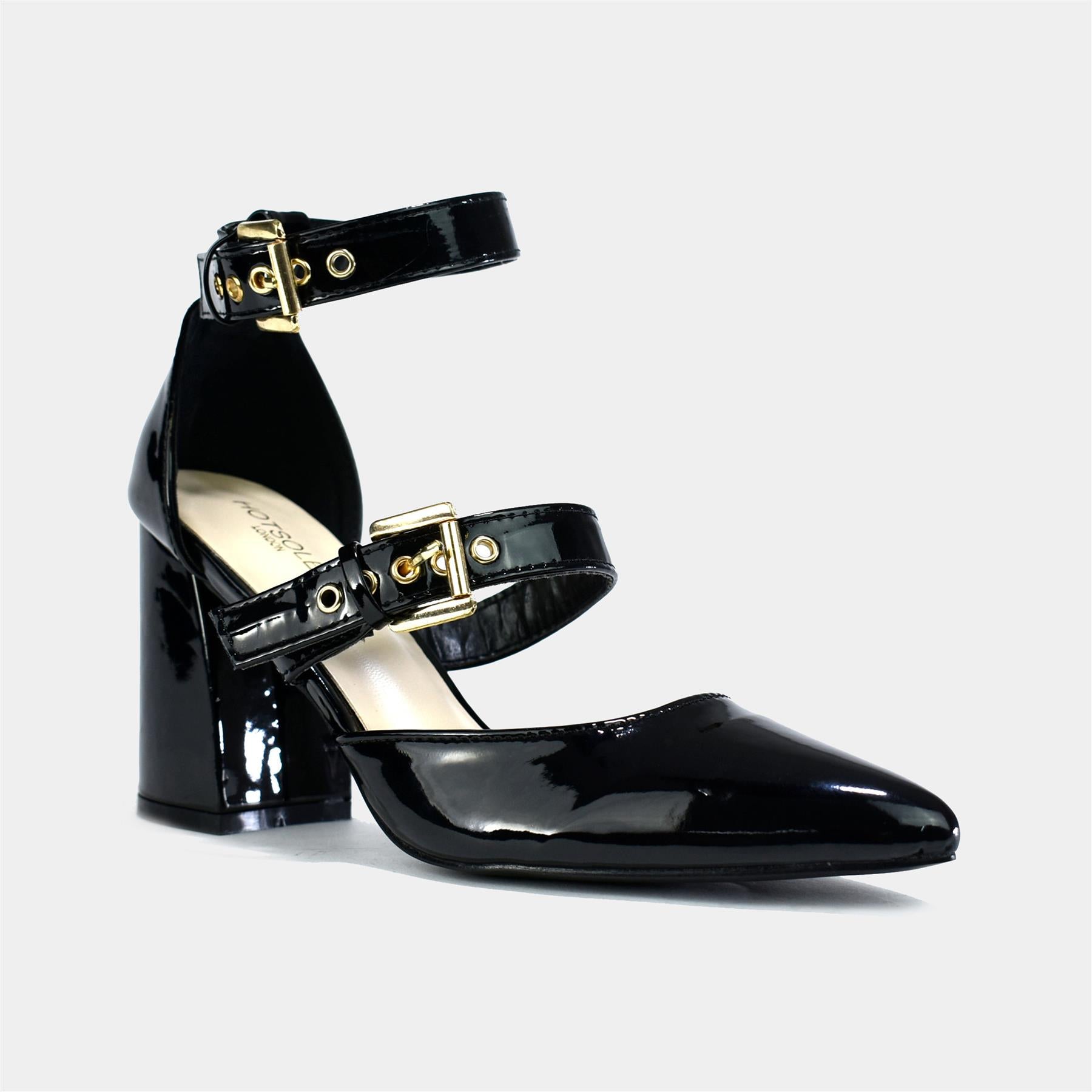 Double Strap Block Heel in Black