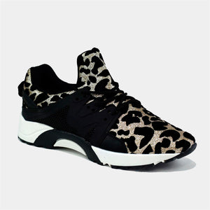 Leopard Print Lace Up Trainers in Black Gold