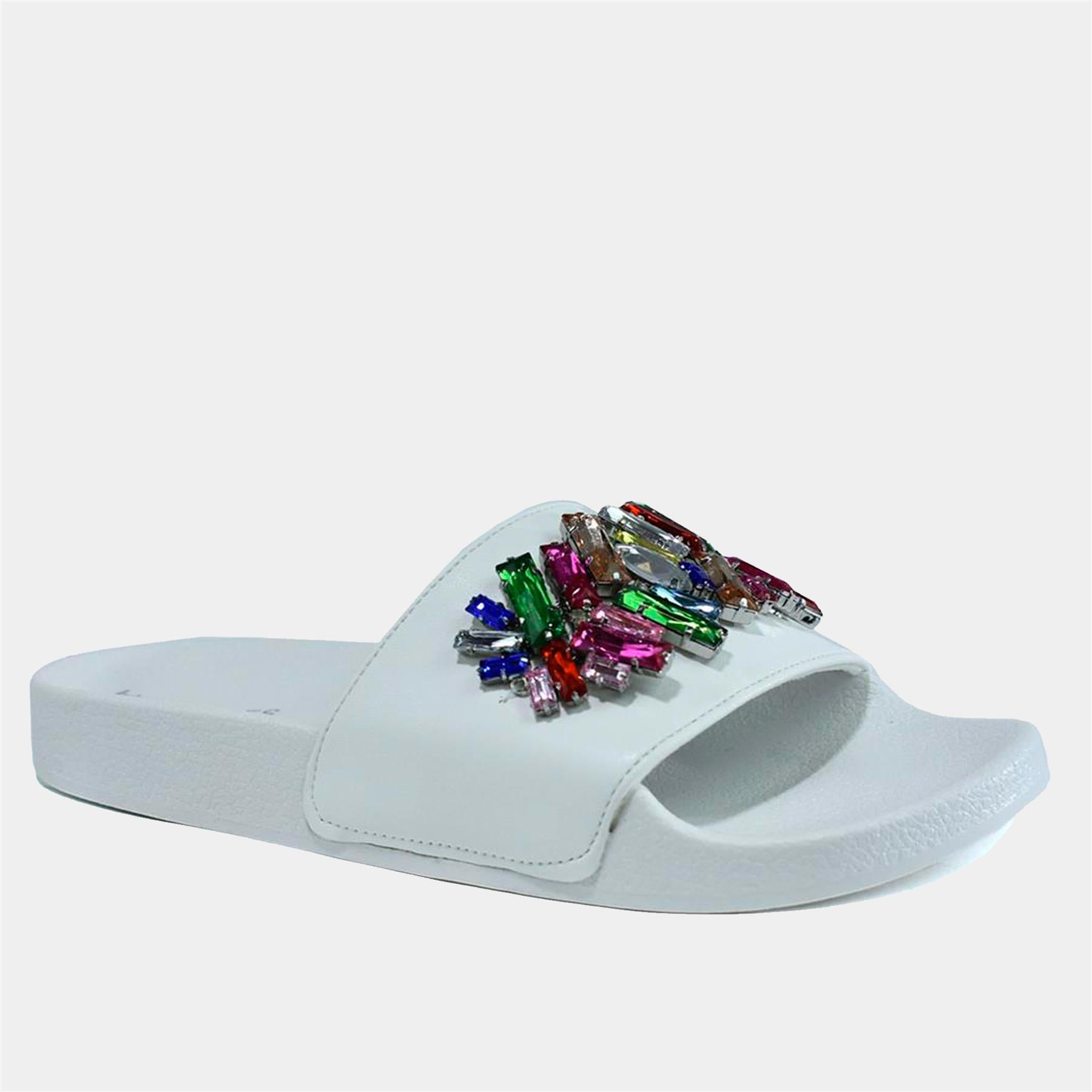 Multi Crystal Women's Slider in White