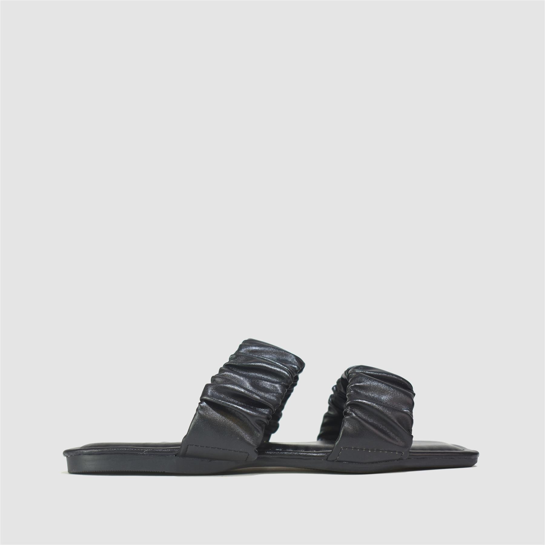 Ruched Double Strap Sandals in Black