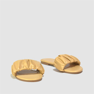 Ruched Strap Flat Sandals in Camel