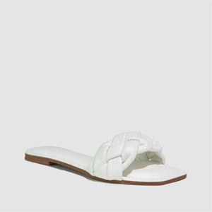 Quilted Strap Square Toe Slider in White