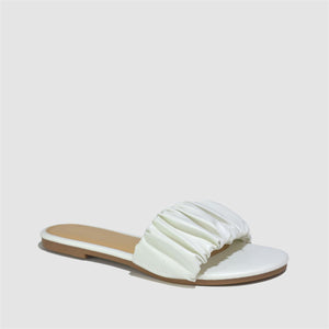 Ruched Strap Flat Sandals in White