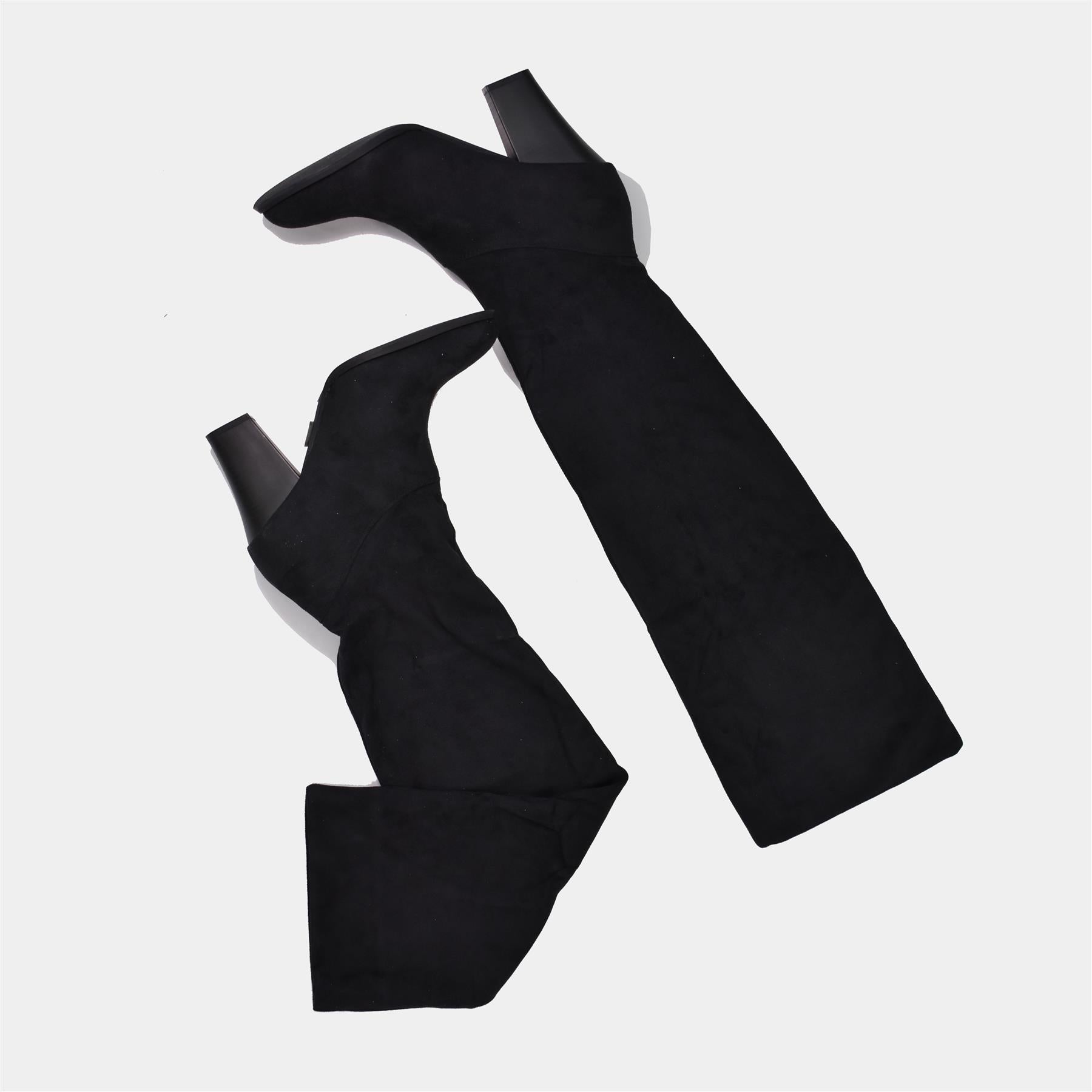 Fabric Knee High Boots in Black