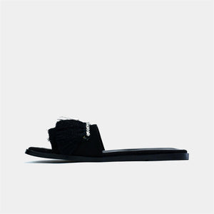 Faux Fur Sliders in Black