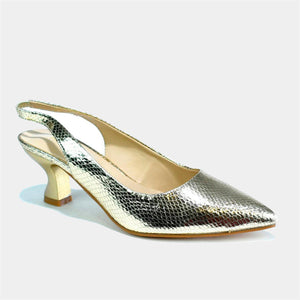 Slingback Kitten Heel Sandal in Shimmer Gold