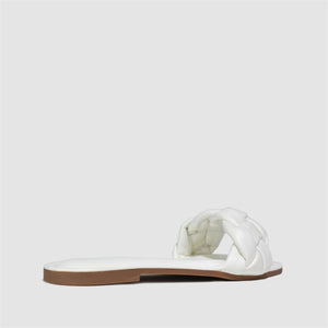 Quilted Strap Square Toe Slider in White