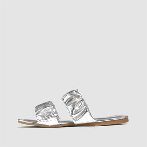 Ruched Double Strap Sandals in Silver