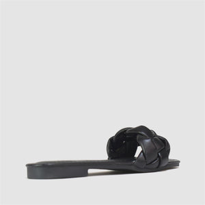 Quilted Strap Square Toe Slider in Black