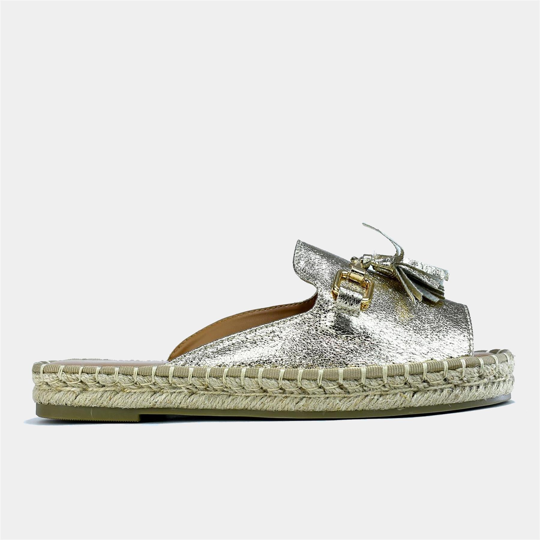 Slip on Flat with Stylish Tassel in Light Gold