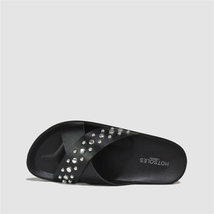 Studded Crossover Sliders in Black