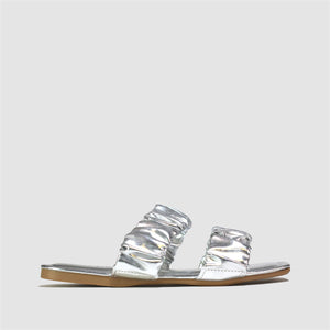 Ruched Double Strap Sandals in Silver