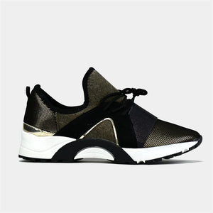 Lace Up Fashion Trainers in Gold/Black