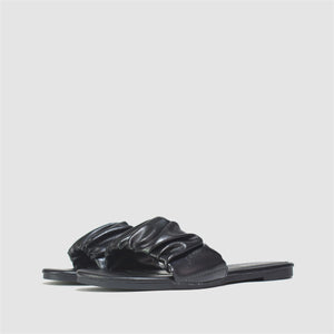 Ruched Strap Flat Sandals in Black