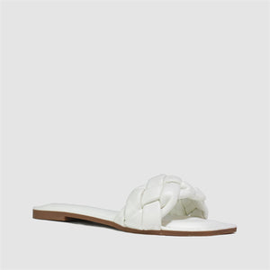 Quilted Strap Square Toe Slider in White