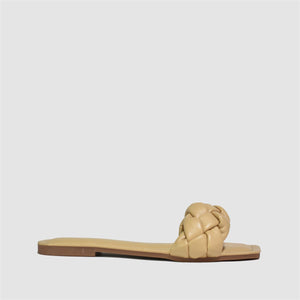 Quilted Strap Square Toe Slider in Nude