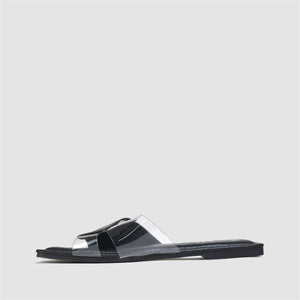 Vinyl Strap Flat Sandal in Black