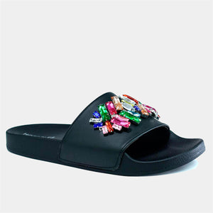 Multi Crystal Women's Slider in Black