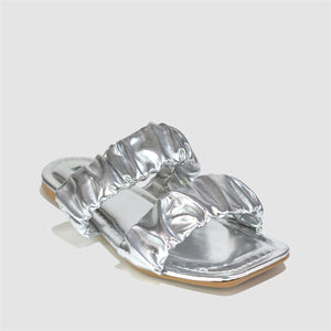 Ruched Double Strap Sandals in Silver