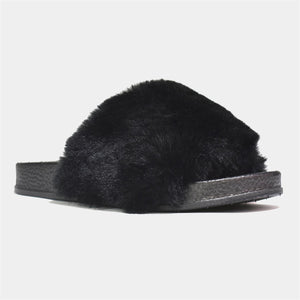 Ultra Fluffy Faux Fur Slider in Black