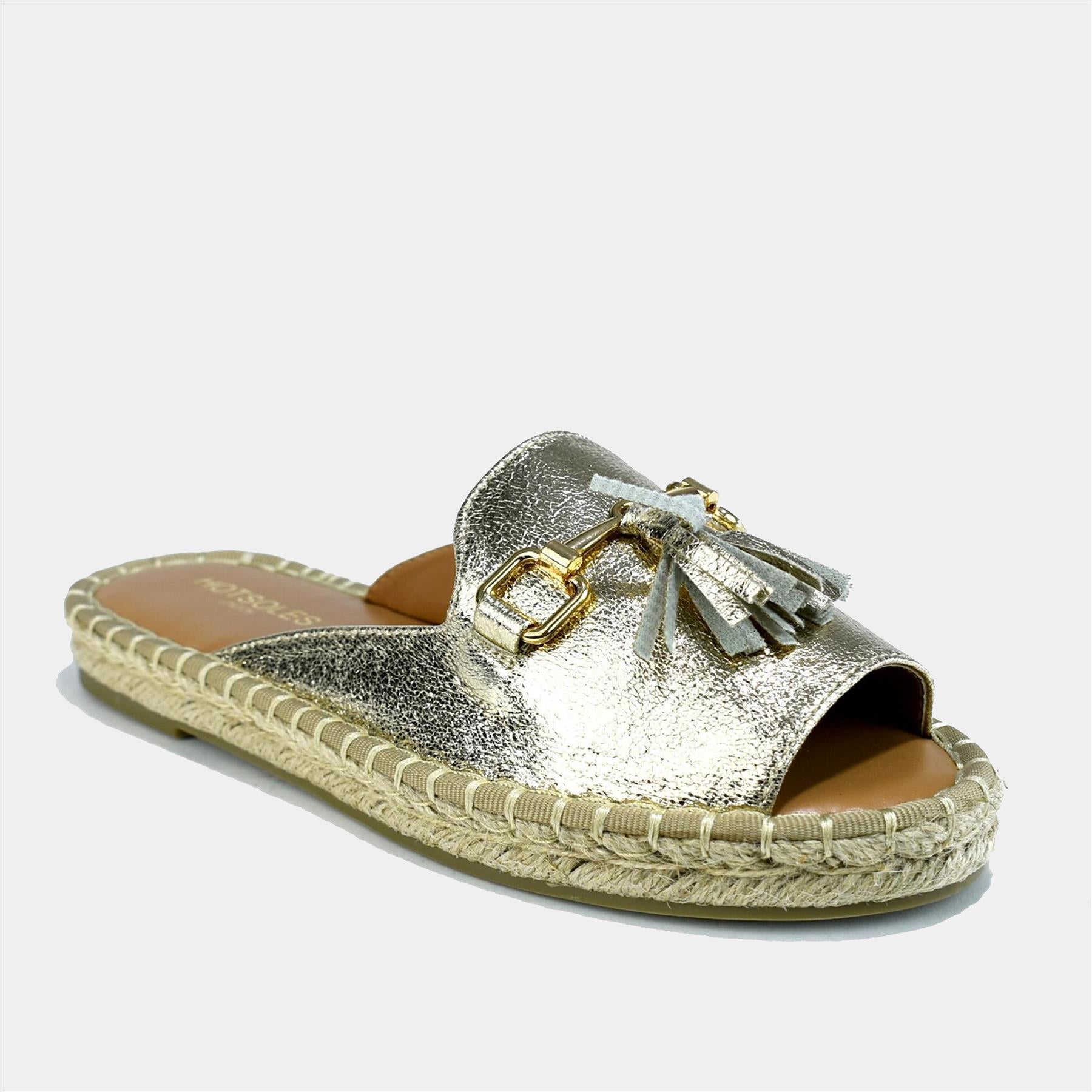 Slip on Flat with Stylish Tassel in Light Gold