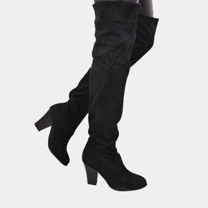 Fabric Knee High Boots in Black