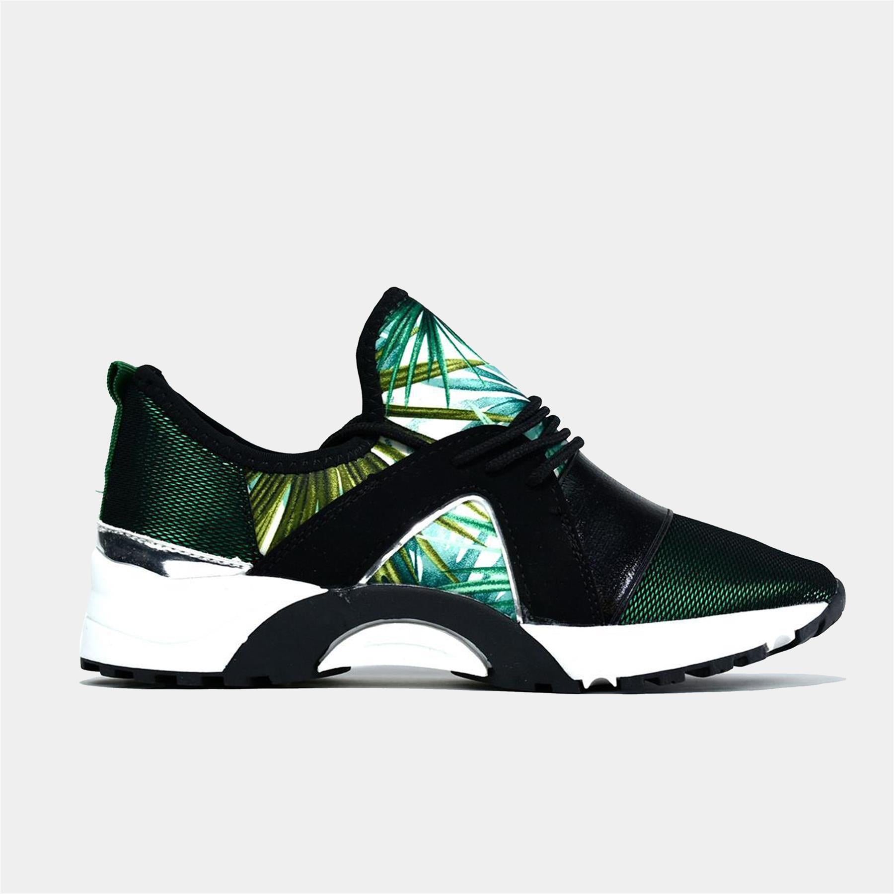 Lace Up Fashion Trainer in Forest Green