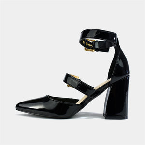 Double Strap Block Heel in Black