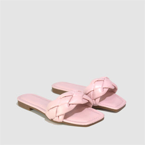 Quilted Strap Square Toe Slider in Pink