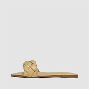 Quilted Strap Square Toe Slider in Nude