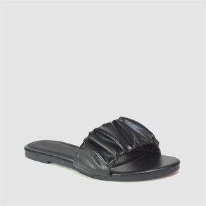 Ruched Strap Flat Sandals in Black