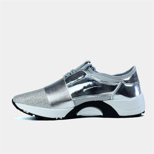 Silver Mirror Multi Textured Lace Up Trainer