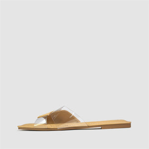 Vinyl Strap Flat Sandal in Nude