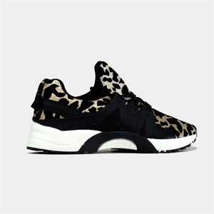 Leopard Print Lace Up Trainers in Black Gold