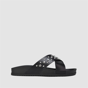 Studded Crossover Sliders in Black