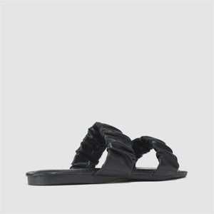 Ruched Double Strap Sandals in Black