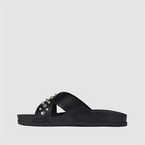 Studded Crossover Sliders in Black