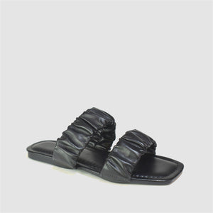 Ruched Double Strap Sandals in Black