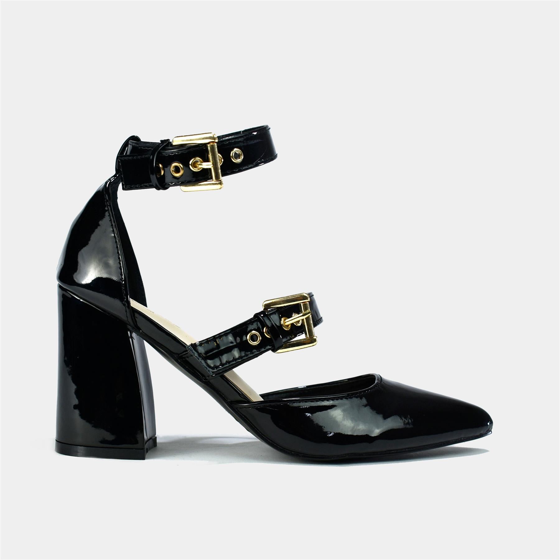 Double Strap Block Heel in Black