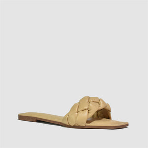 Quilted Strap Square Toe Slider in Nude