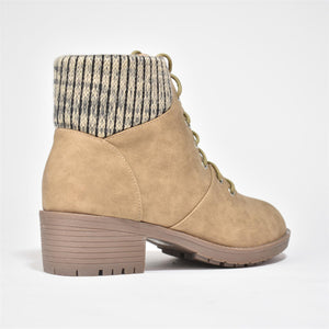 Fabric Block Heel Ankle Boots in Camel