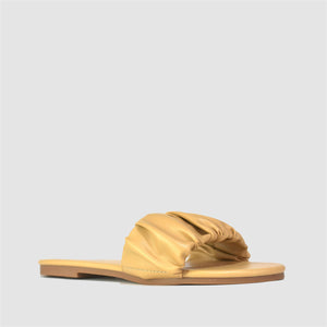 Ruched Strap Flat Sandals in Camel