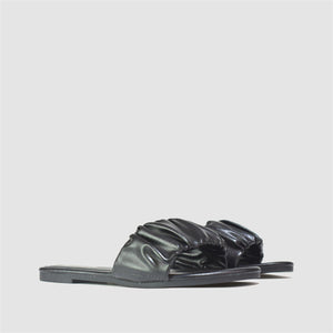 Ruched Strap Flat Sandals in Black