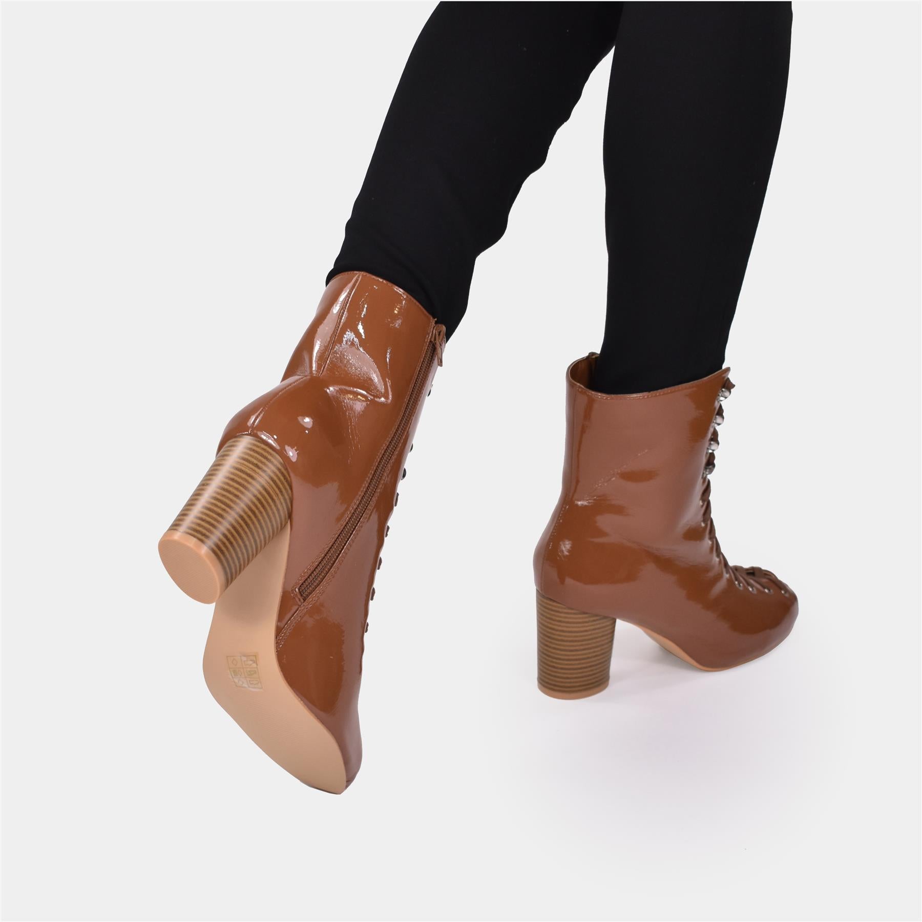 Faux Suede Lace Up Ankle Boot in Cognac